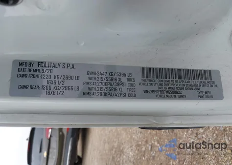 2021 Ram Promaster City Tradesman Slt z USA, uszkodzony, nr VIN ZFBHRFBB7M6S88633